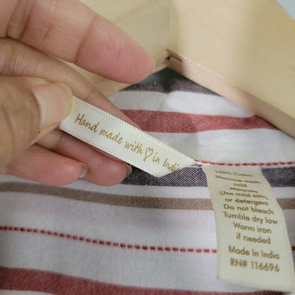 Japna Womens Multi Striped Shirt Dress Sz M Tie Waist Pocket Short Sleeve Woven - Picture 10 of 11